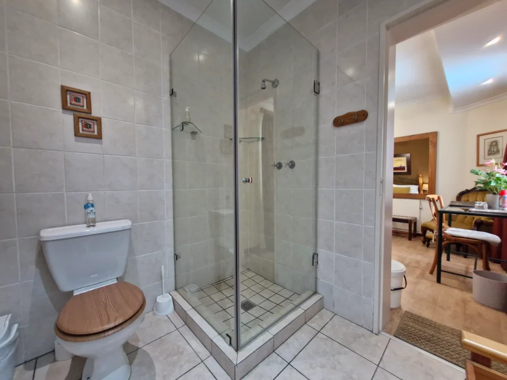 Modern bathroom with corner shower